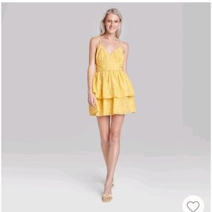 Women's Golden Yellow Sleeveless Tiered Fit and Flare Mini Dress by Wild Fable
